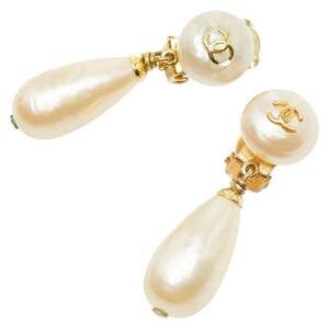 Chanel Coco Mark Pearl Earrings, Gold Plated, Women's CHANEL